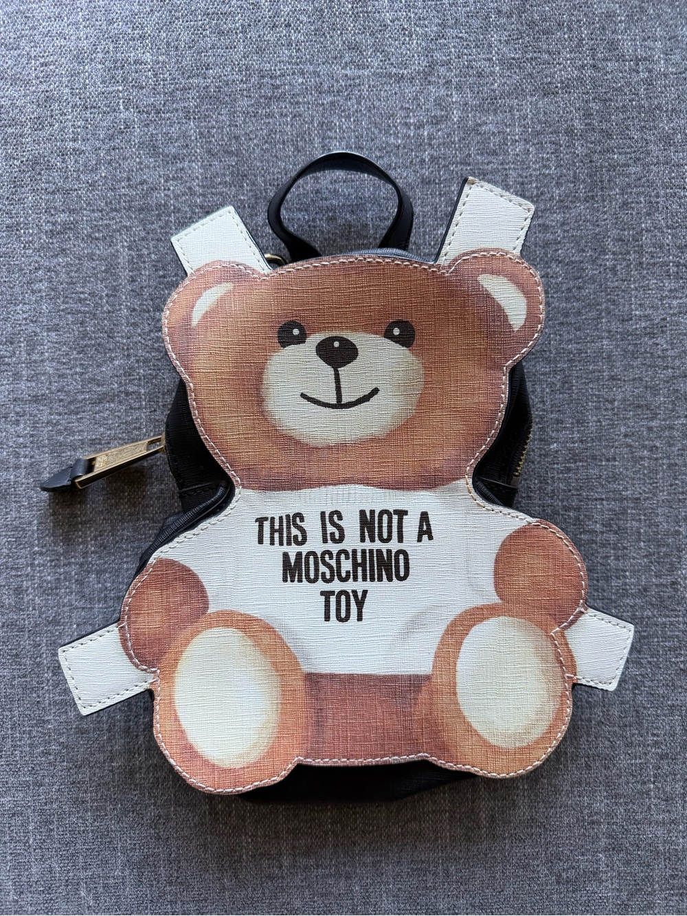 Moschino Couture Teddy Bear Graphic Zip Gold Hardware Small Crossbody Bag